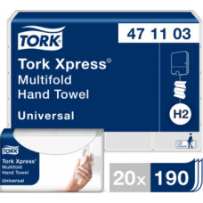 Roku dvieļi TORK Universal Xpress Multifold, 2 sl., 190 salvetes, 23.4 x 21.3 cm, baltā krāsā ar lapiņām ( Gab. x 20 )