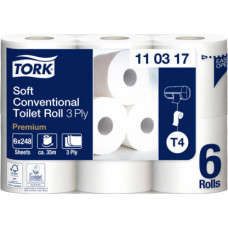 Tualetes papīrs TORK Premium Extra Soft T4, 3 sl., 248 lapiņas rullī, 9.9 cm x 34.72 m, baltā krāsā, 6 gab./iepak.