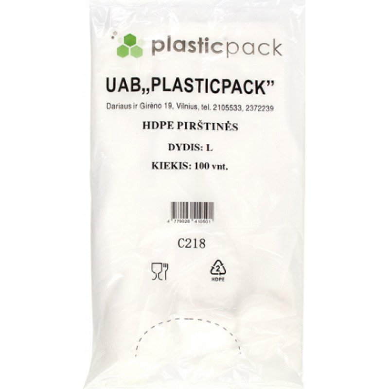 Polietilēna cimdi PLASTICPACK, HDPE, L izmērs, 100 gab./50 pāri ( Gab. x 2 )