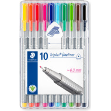 Pildspalvu komplekts STAEDTLER TRIPLUS fineliner, 0.3mm, 10 krāsas