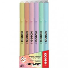 Teksta marķieri KORES HIGH LINER PASTEL, komplekts - 6 krāsas