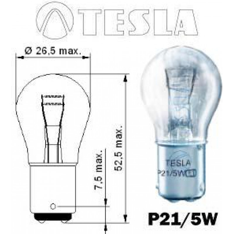 Auto spuldze P21/5W 12V BAY15d halogēna TESLA