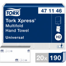 Roku dvieļi TORK Universal Xpress Multifold, 2 sl., 190 salvetes, 23.4 x 21.3 cm, baltā krāsā ar lapiņām ( Gab. x 20 )