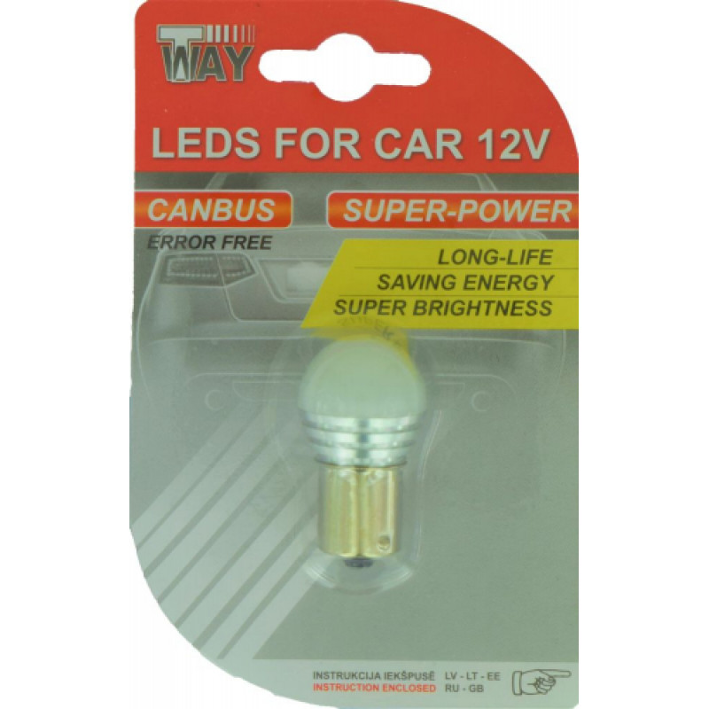 B2-9 Autolampas LED BA15s, Canbus, balta