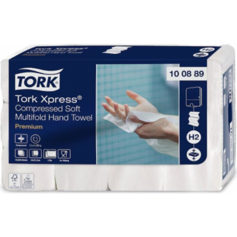 Tork Xpress Soft, daudzkārt saspiesti, mīksti papīra dvieļi, H2 100889, 2 slāņi, 225 salvetes, 22,2x24 cm, balts ( Gab. x 12 )