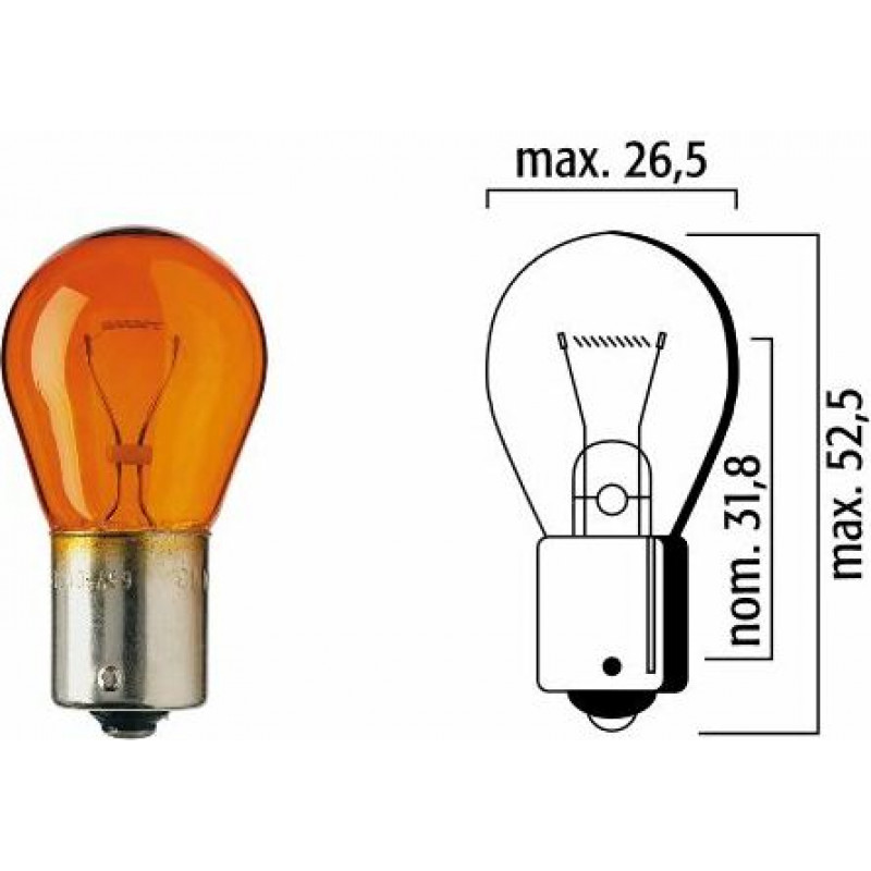 Flosser B-5 Autolampa 12V 21W BA15s, oranža