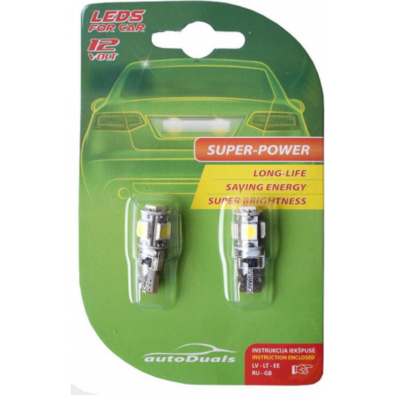 Autoduals B2-9 Autolampas LED T10 Canbus, 5SMD, baltas, 2gab