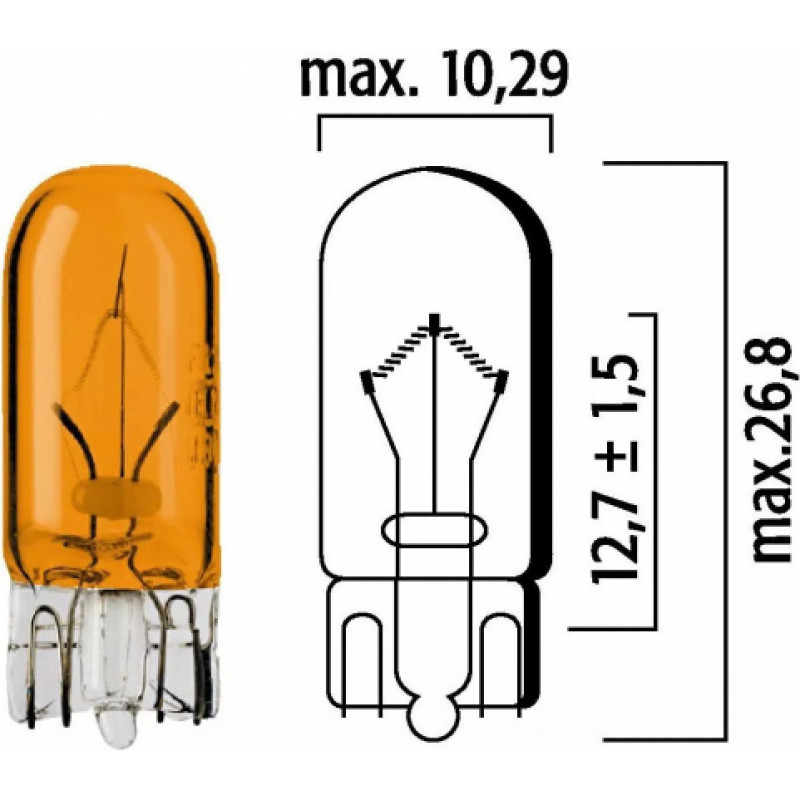 Autolampa T10 12V 5W WY5W, oranža