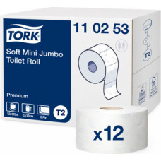 Tualetes papīrs TORK Premium Mini Jumbo T2, 2 sl., 850 lapiņas rullī, 9.7cm x 170 m, baltā krāsā ar lapiņām ( Gab. x 12 )