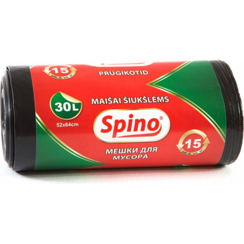 Atkritumu maisi SPINO, tilpums 30 L, 15 gab., 33 mkr, LDPE, 52 x 64 cm, melnā krāsā ( Gab. x 2 )