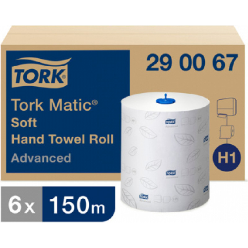 Roku dvieļi TORK Advanced Advanced Matic H1, 2 sl., 612 lapas rullī, 21 cm x 150 m, baltā krāsā ( Gab. x 6 )