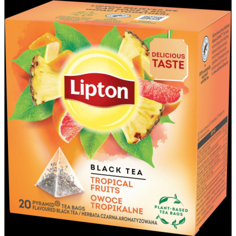 Melnā tēja LIPTON, ar tropu augļiem, piramīdas, 20gab ( Gab. x 3 )