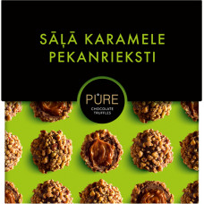 Piena šokolādes trifeles ar sāļās karameles krēma pildījumu un pekanrieksta dekoru 110 g, PURE