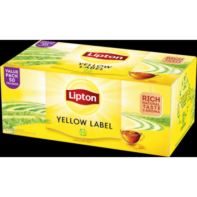 Melnā tēja LIPTON YELLOW LABEL, 50 maisiņi paciņā ( Gab. x 2 )