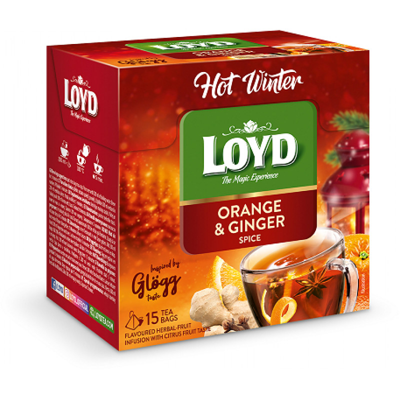 Augļu tēja LOYD Pyramids Hot Winter, ar apelsīniem un ingveru, 15x3g ( Gab. x 3 )