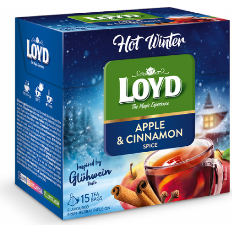 Augļu tēja LOYD Pyramids Hot Winter, ar āboliem un kanēli, 15x3g ( Gab. x 3 )