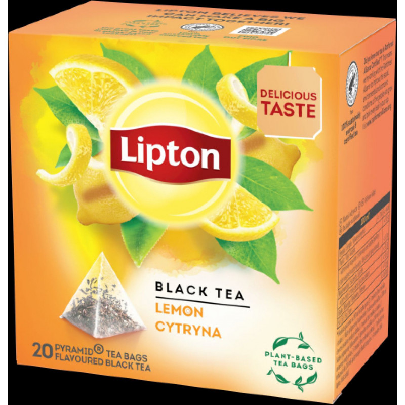 Melnā tēja LIPTON Lemon, piramīdas, 20gab ( Gab. x 3 )