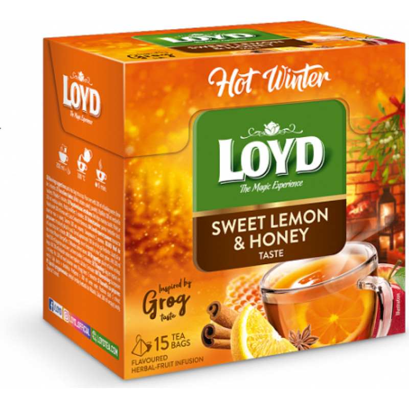 Augļu tēja LOYD Pyramids Hot Winter, ar citronu un medu, 15x3g ( Gab. x 3 )