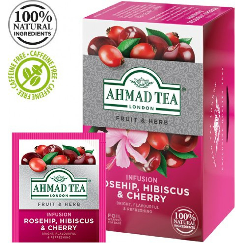 Tēja AHMAD Alu ROSEHIP & CHERRY, 20 maisiņi x 2 g paciņā ( Gab. x 3 )