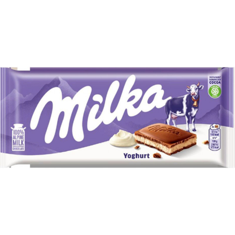 Piena šokolāde MILKA ar jogurta pildījumu, 100g ( Gab. x 6 )