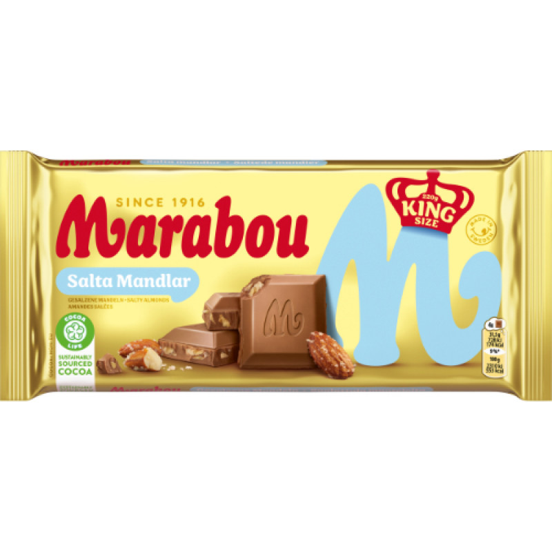 Piena šokolāde MARABOU ar sāļajām mandelēm, 220g ( Gab. x 2 )