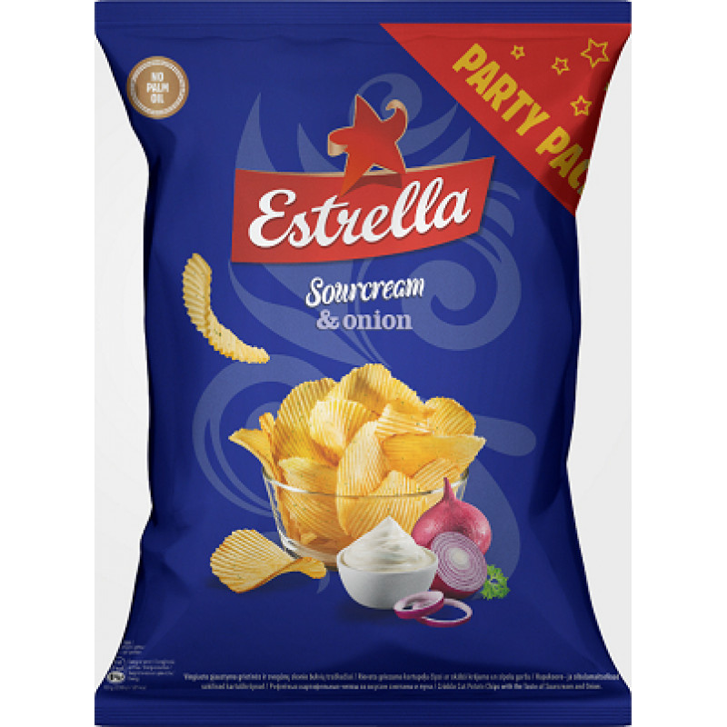 Čipsi ESTRELLA,  krējuma un sīpolu garša, 180 g ( Iepak. x 2 )