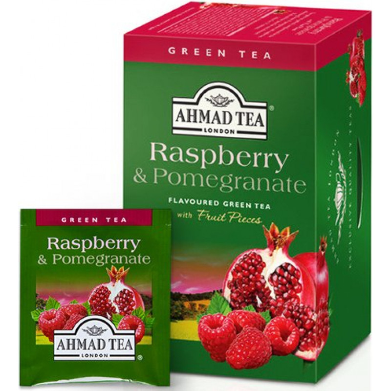 Zaļā tēja AHMAD Alu GREEN Raspberry & Pomegranate, 20 maisiņi paciņā ( Gab. x 3 )