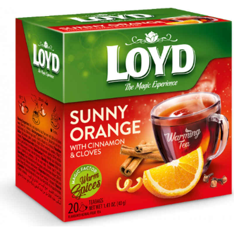 Augļu tēja LOYD Pyramids ar sildošu efektu Sunny Orange ar kanēli un krustnagliņām, 20x2 g ( Iepak. x 3 )