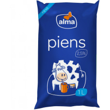 *Piens ALMA 2,5%, plēvē, 1l ( Gab. x 20 )