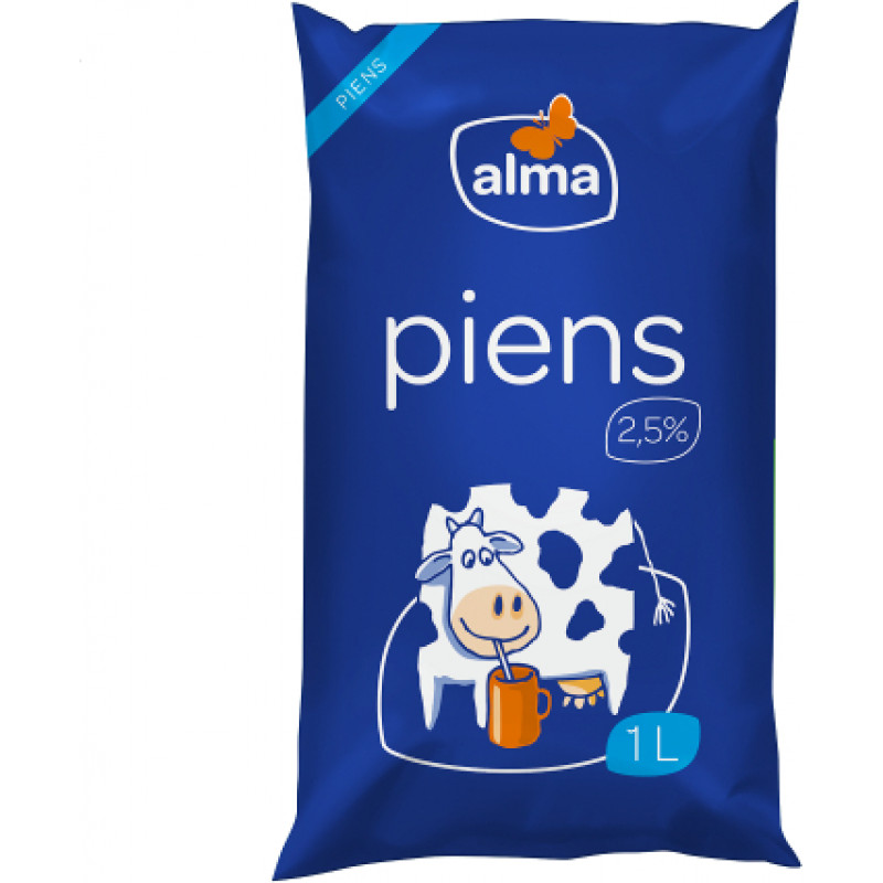 *Piens ALMA 2,5%, plēvē, 1l ( Gab. x 20 )